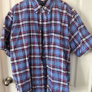 Ralph Lauren Men's Casual Blue and Red Check Shirt